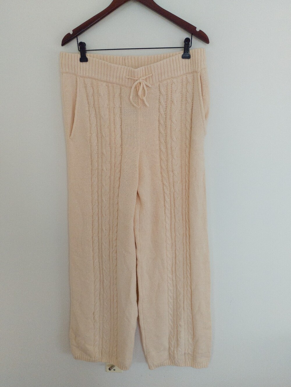 Smash + Tess Cecilia Cable Knit Pant Cream Large High Waist Wide Leg Lounge NWT